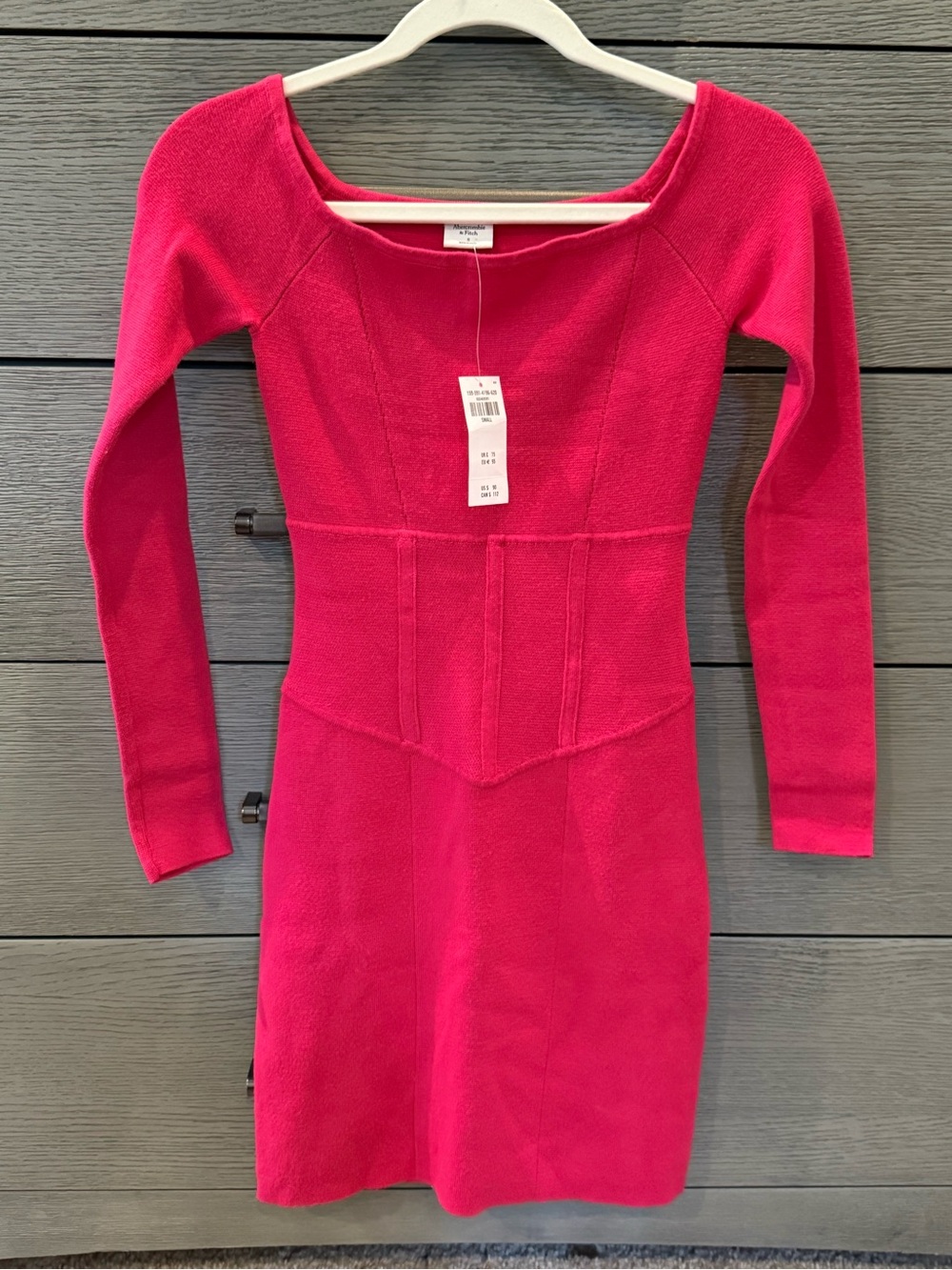 Abercrombie & Fitch Fitted Long Sleeve Hot Pink Knit Dress